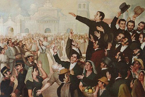 Primer Grito de Independencia ("First Cry for Independence"), painting by Luis Vergara Ahumada [es] celebrating the proclamation of the country's independence on 5 November 1811. Pivotal Salvadorean revolutionaries appearing in the picture are José M