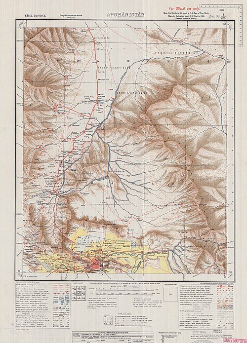 Map of Kabul and surroundings by the Survey of India, 1916